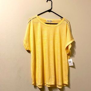 Retrology Short Sleeve Mustard Yellow & White Striped Shirt Rhinestone Detail 2x